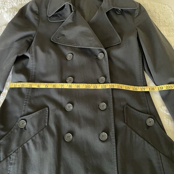 Theory Alexia Black Cotton Double Breasted Trench Coat Size M $565 - Picture 5 of 14